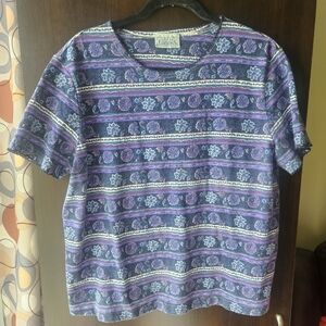Vintage Basic Editions Women's Purple Patterned Top